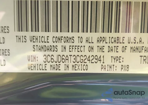2012 Ram 1500 St z USA, uszkodzony, nr VIN 3C6JD6AT3CG242941